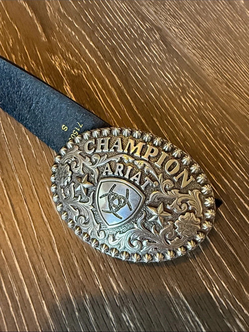 Ariat Brown Tooled Leather Belt with Silver Champion Rodeo Buckle